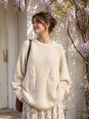 Cornel SZ L/XL VTG Hand Loomed Ireland Chunky Rory Gilmore Alternative Sweater